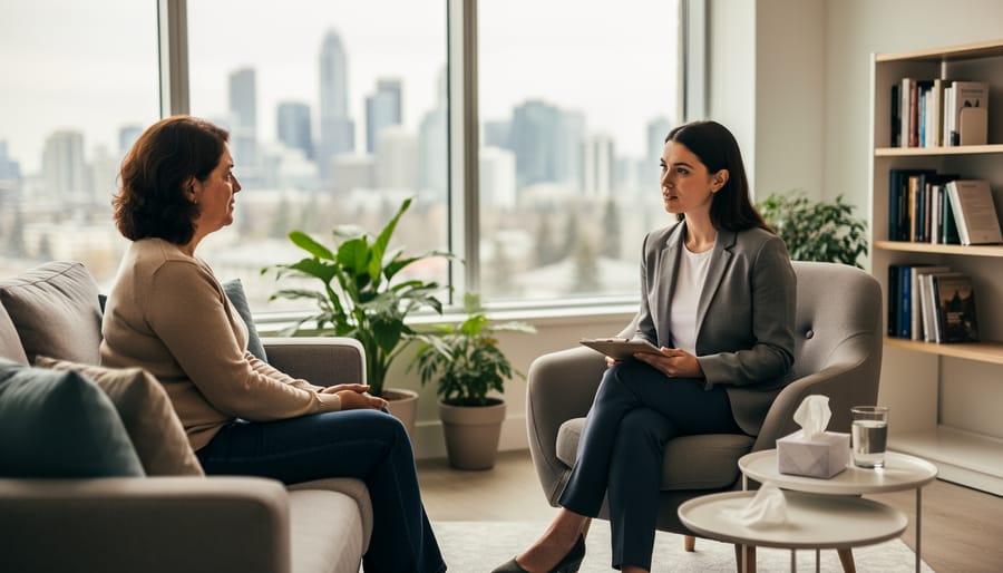 Supportive hands reaching across table during counseling session