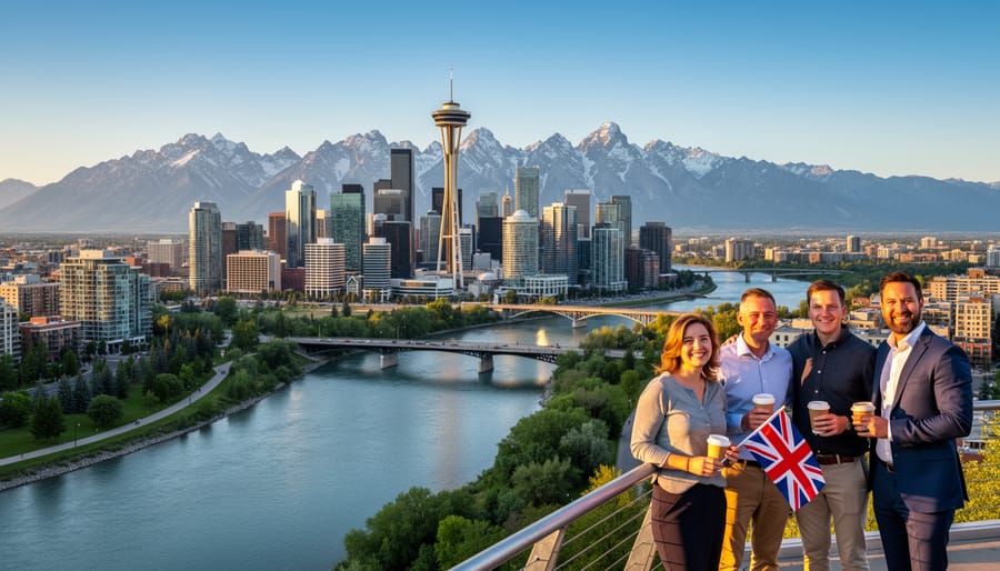 Calgary downtown skyline with Rocky Mountains in background